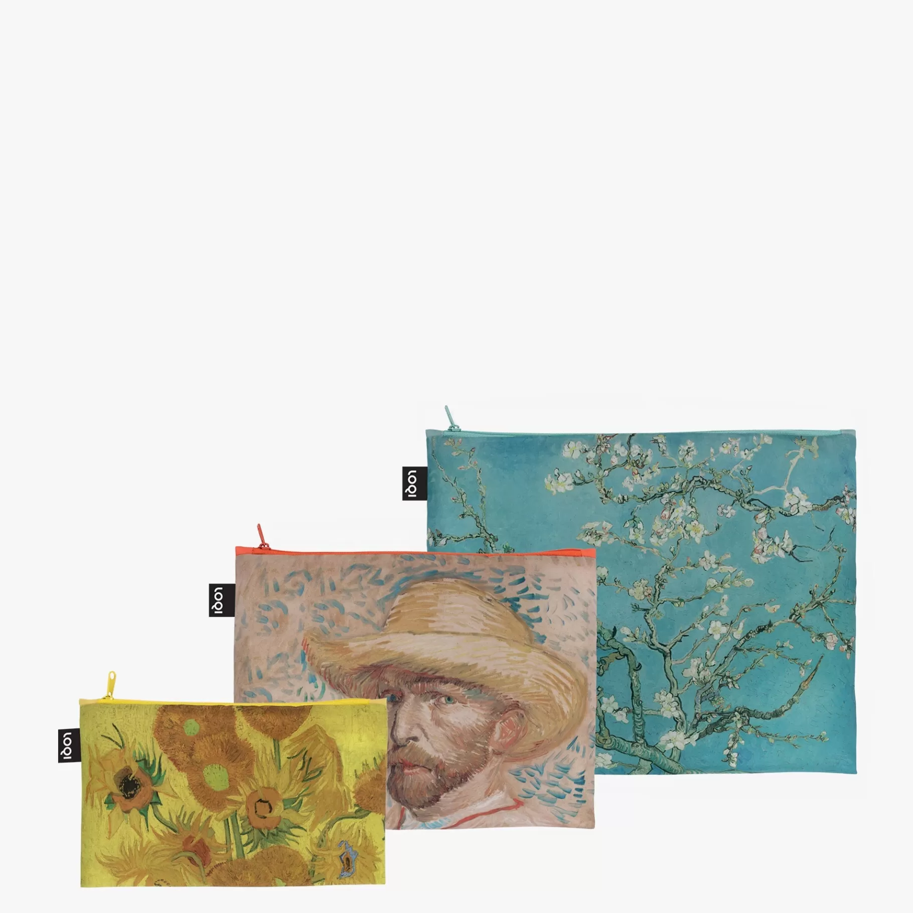 LOQI VINCENT VAN GOGH Tournesols, Self-Portrait, pochettes zippées recyclées Almond Blossom* Poches Zippées